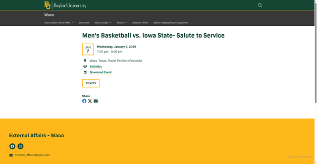 Security scan screenshot of https://waco.web.baylor.edu/event/2026/1544782