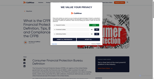 Security scan screenshot of https://callminer.com/blog/cfpb-consumer-financial-protection