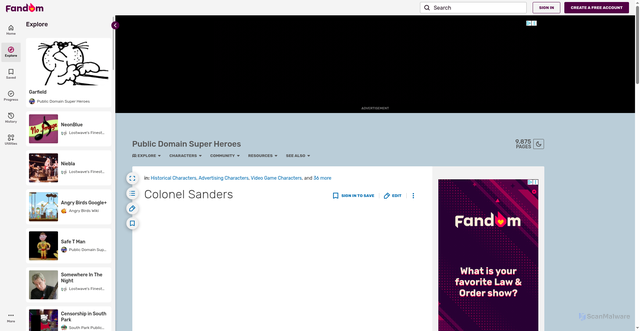 Security scan screenshot of https://pdsh.fandom.com/wiki/Colonel_Sanders