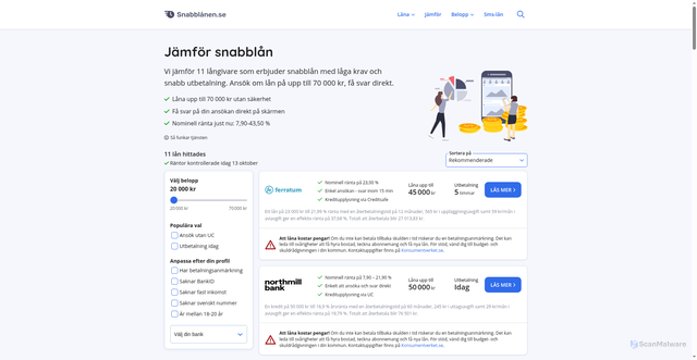 Security scan screenshot of https://xn--snabblnen-b3a.se