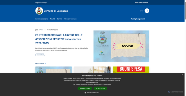 Security scan screenshot of https://www.comune.castiadas.su.it/it