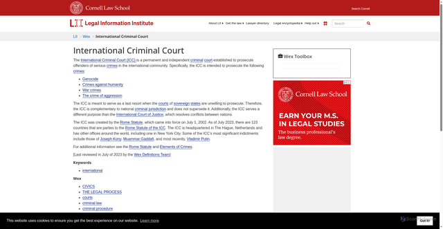 Security scan screenshot of https://www.law.cornell.edu/wex/international_criminal_court