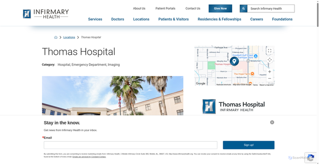 Security scan screenshot of https://www.infirmaryhealth.org/locations/thomas-hospital/