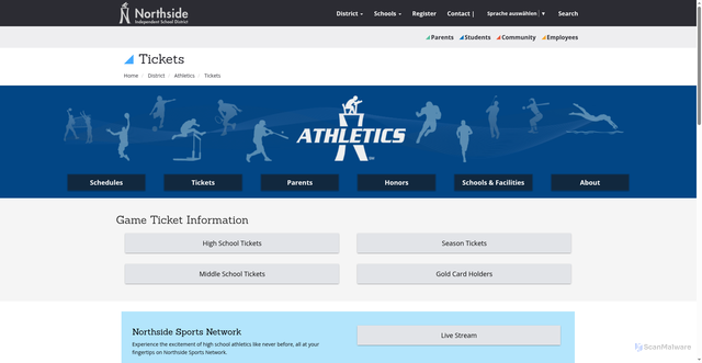 Security scan screenshot of https://www.nisd.net/district/athletics/tickets