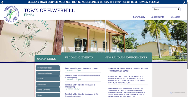 Security scan screenshot of https://www.townofhaverhill-fl.gov/