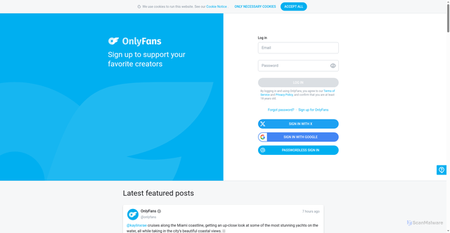 Security scan screenshot of https://onlyfans.com/