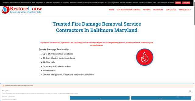 Security scan screenshot of https://www.restoreunow.com/maryland-baltimore-fire-damage-restoration