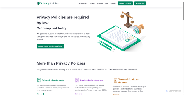 Security scan screenshot of https://www.privacypolicies.com