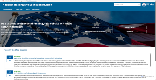 Security scan screenshot of https://www.firstrespondertraining.gov/frts/