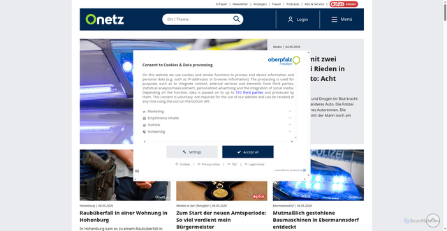 Security scan screenshot of https://www.onetz.de