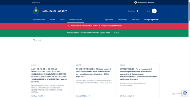Security scan screenshot of https://www.comune.cassaro.sr.it/