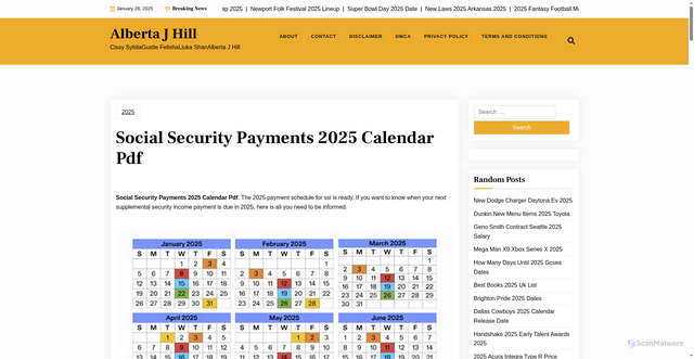 Security scan screenshot of https://albertajhille.pages.dev/shoqg-social-security-payments-2025-calendar-pdf-haztv/