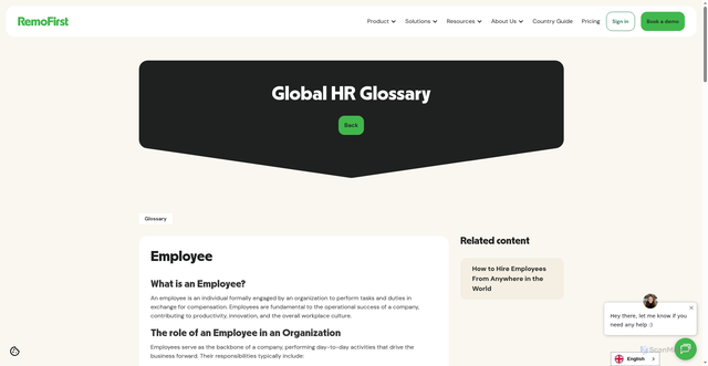 Security scan screenshot of https://www.remofirst.com/glossary/employee