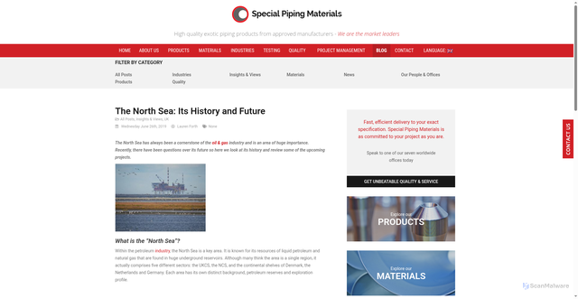 Security scan screenshot of https://specialpipingmaterials.com/the-north-sea-its-history-and-future/