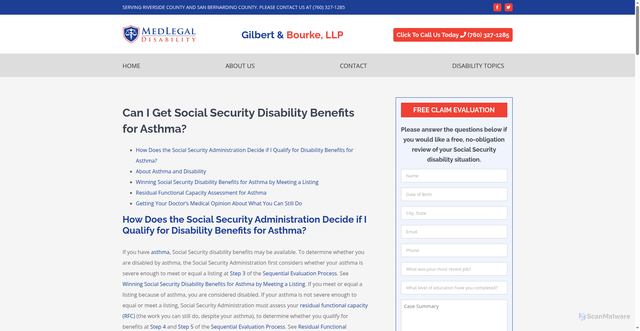 Security scan screenshot of https://palmspringsdisability.com/asthma