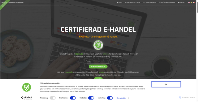 Security scan screenshot of https://www.ehandelscertifiering.se/