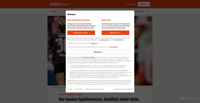 Security scan screenshot of https://www.spiegel.de/sport/fussball/champions-league-der-frauen-fc-bayern-muenchen-startet-beim-fc-barcelona-a-4893b09d-9206-40f9-b4c8-c81c8fe755d7