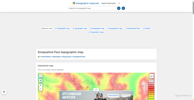 Security scan screenshot of https://en-us.topographic-map.com/map-3chh18/Snoqualmie-Pass/