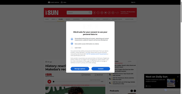 Security scan screenshot of https://www.snl24.com/dailysun/celebs/mzansi-superstar-tyla-breaks-miriam-makebas-record-20251230
