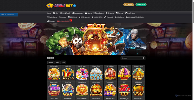 Security scan screenshot of https://cagurbetnatal.top/desktop/game/slot/rich88