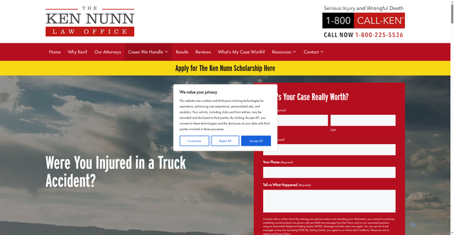 Security scan screenshot of https://kennunn.com/areas-of-practice/truck-accident/