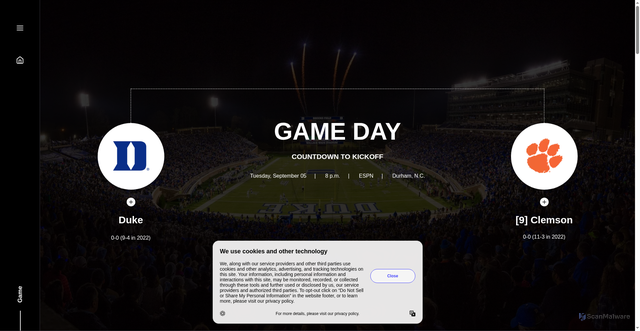 Security scan screenshot of https://goduke.com/gameday/football-vs-clemson/football/43/
