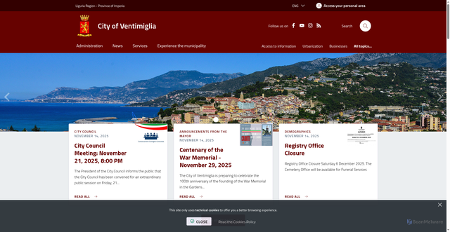 Security scan screenshot of https://www.comune.ventimiglia.im.it/it-it/home