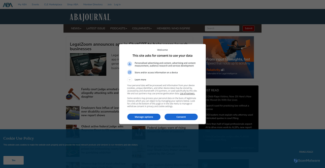 Security scan screenshot of https://www.abajournal.com