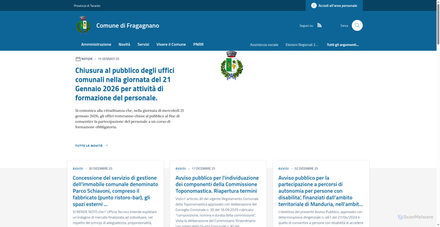 Security scan screenshot of https://www.comune.fragagnano.ta.it/