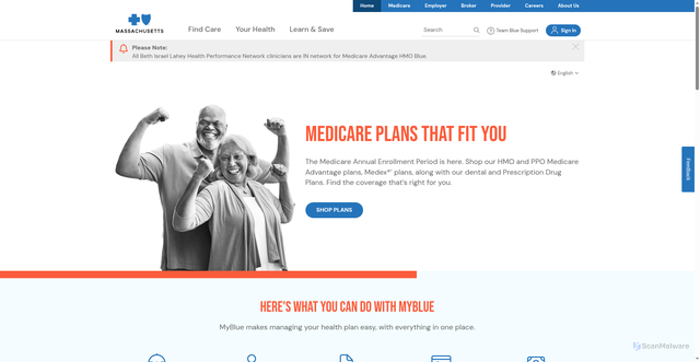 Security scan screenshot of https://www.bluecrossma.org/