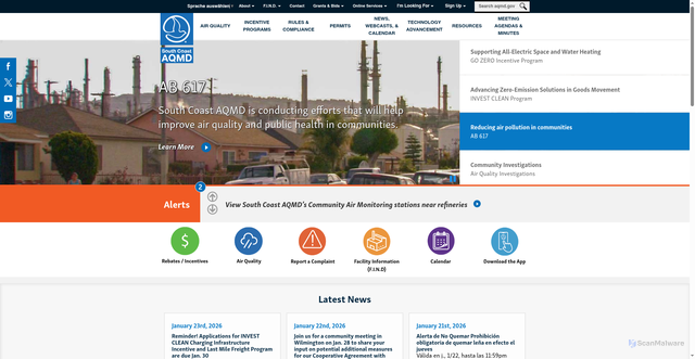 Security scan screenshot of https://www.aqmd.gov