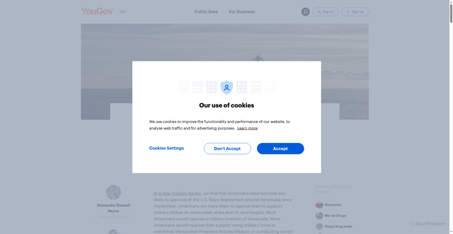 Security scan screenshot of https://today.yougov.com/international/articles/53298-the-us-navy-deployment-near-venezuela-has-become-even-less-popular