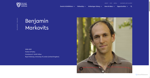 Security scan screenshot of https://www.radcliffe.harvard.edu/people/benjamin-markovits