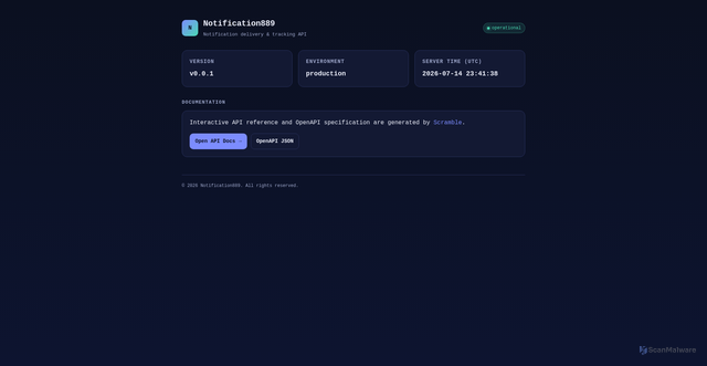 Security scan screenshot of https://notification889.com