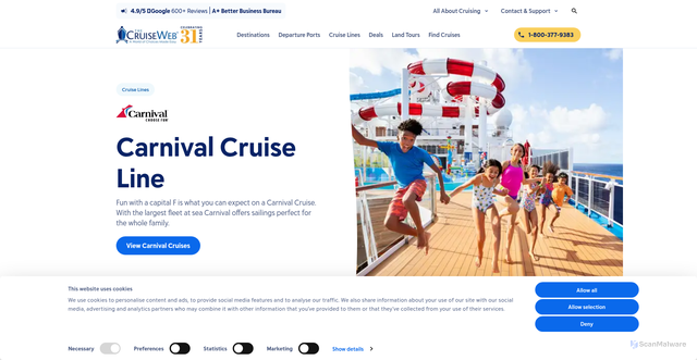 Security scan screenshot of https://cruiseweb.com/cruise-lines/carnival-cruise-line