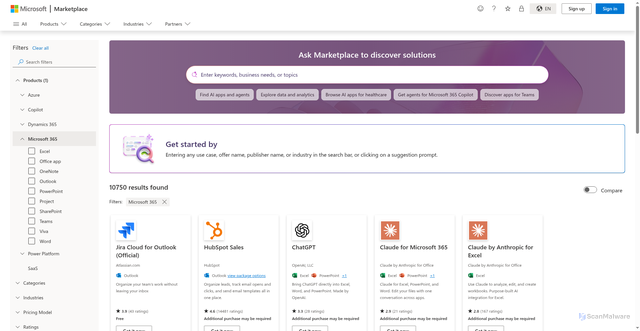 Security scan screenshot of https://addinsinstallation.store.office.com
