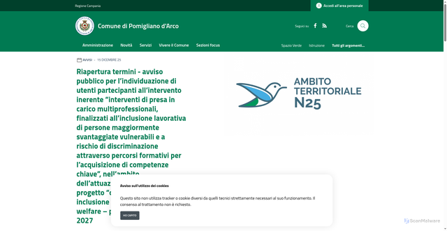 Security scan screenshot of https://www.comune.pomiglianodarco.na.it/