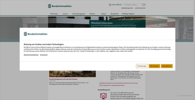 Security scan screenshot of http://www.bundesimmobilien.de