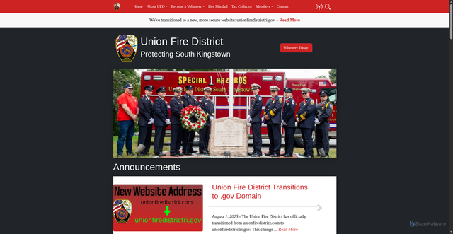 Security scan screenshot of https://unionfiredistrictri.gov/