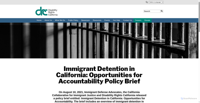 Security scan screenshot of https://www.disabilityrightsca.org/post/immigrant-detention-in-california-opportunities-for-accountability-policy-brief