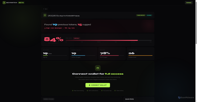 Security scan screenshot of https://check-4qpunhv6jv.devwatchdeploy.homes/?address=udPEzBjbGMzYZbuLtByqLYhc4TEs6EebG8R7fwdpump