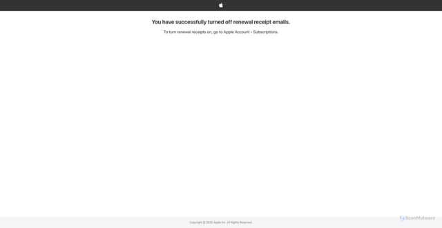 Security scan screenshot of https://link.apple.com/account/toggle-renewal-receipts/95d6ac03-b71c-4f34-a83c-3c0668a03c48?storefront=SWE
