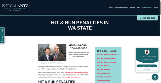 Security scan screenshot of https://www.hitandrunwashington.com/hit-run-penalties-in-washington-state