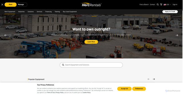 Security scan screenshot of https://hercrentals.com