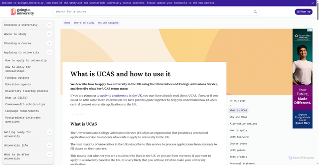 Security scan screenshot of https://goingto.university/where-to-study/study-in-the-uk/what-is-ucas/
