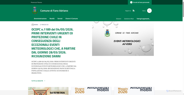 Security scan screenshot of https://www.comune.fanoadriano.te.it