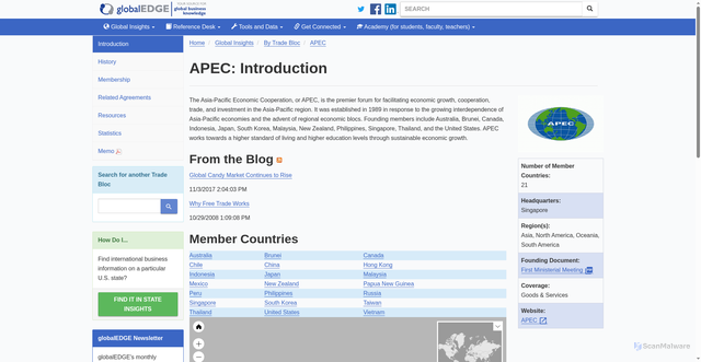 Security scan screenshot of https://globaledge.msu.edu/trade-blocs/apec