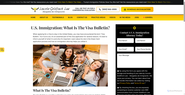 Security scan screenshot of https://www.lincolngoldfinch.com/blog/us-immigration-what-is-the-visa-bulletin/