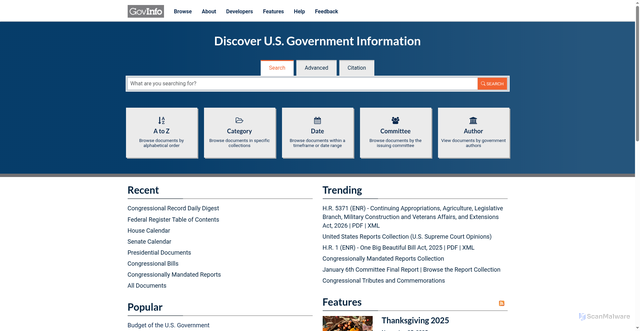 Security scan screenshot of https://www.govinfo.gov/