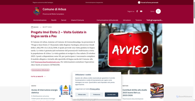 Security scan screenshot of https://comune.arbus.su.it/